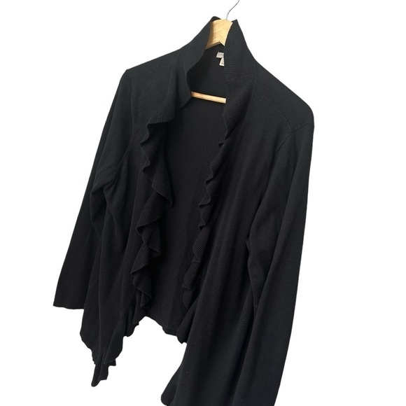 Talbots Black Ruffle Open Front Cardigan Sweater, M - Picture 3 of 6